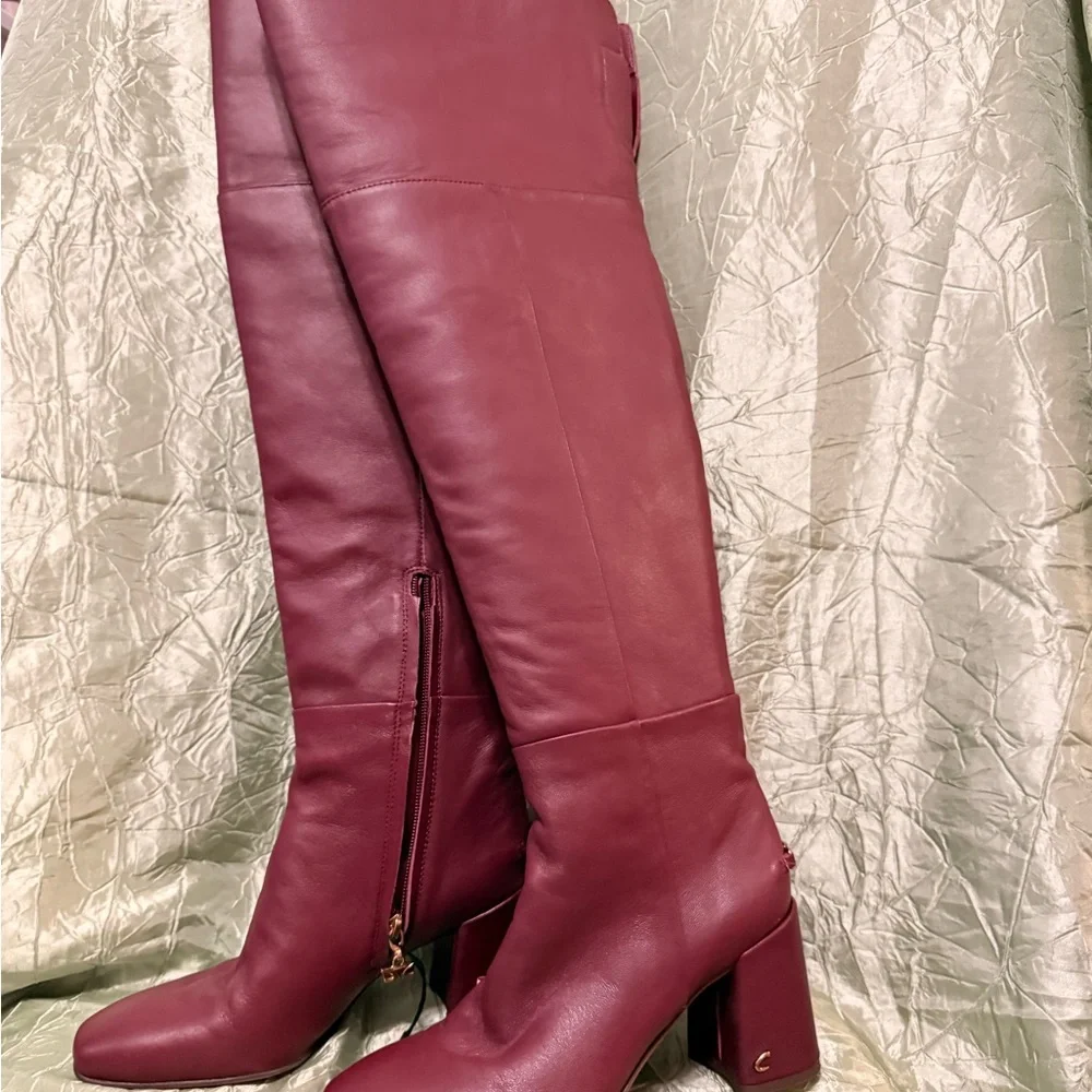 Circus NY‎ by Sam Edelman ZAZZ Burgundy Leather Wide Calf Knee High Boots 6.5